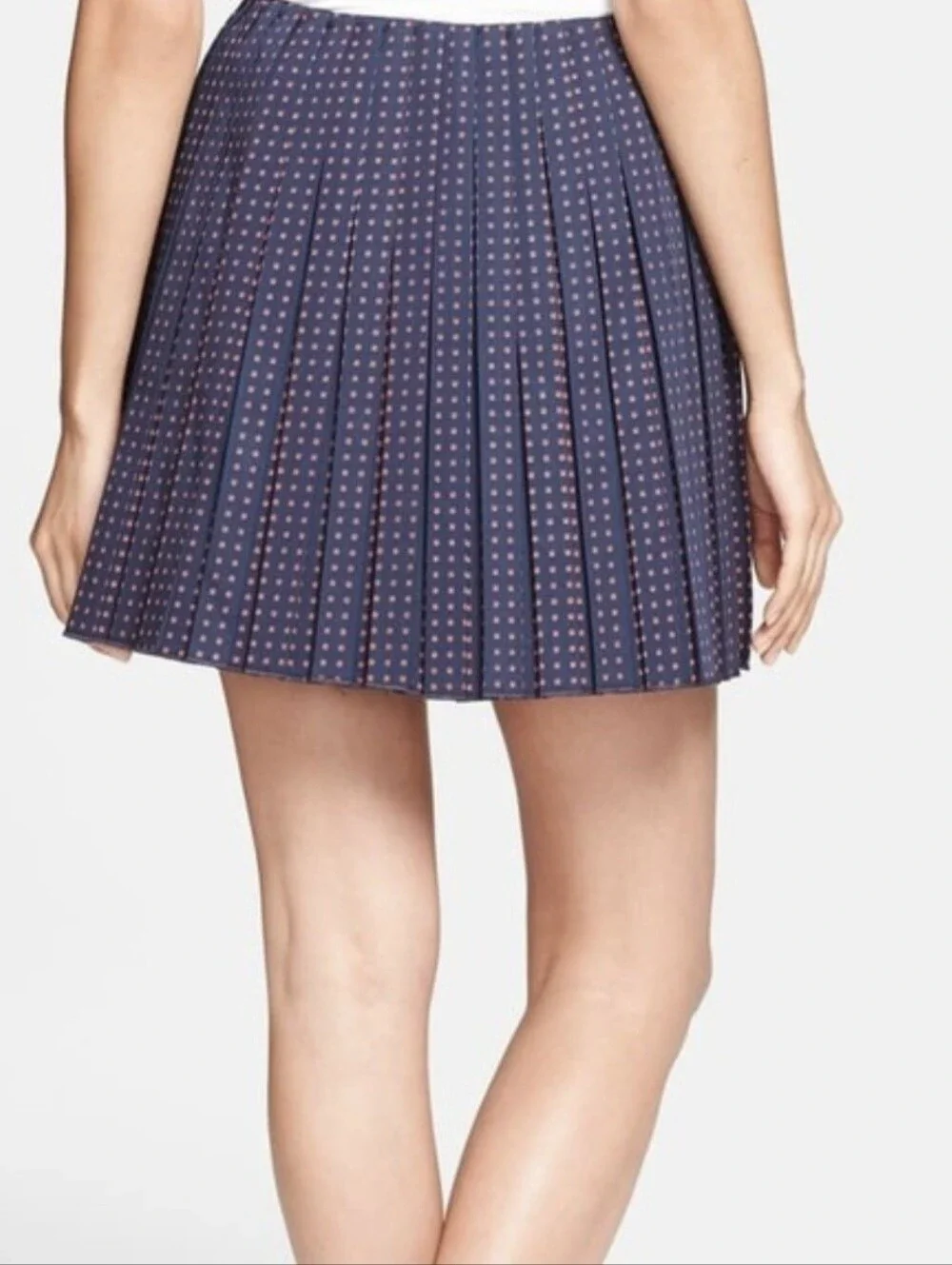 Tory Burch NWT Klarissa Pleated Navy / Daisy Dots Mini Skirt 10